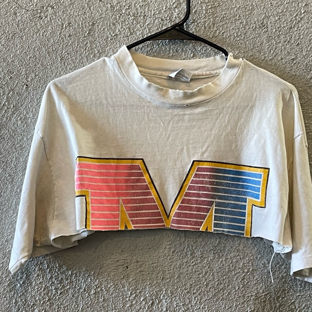 Red Short Sleeve Tees Casual Cotton Blend Vintage Michigan neon tee- split